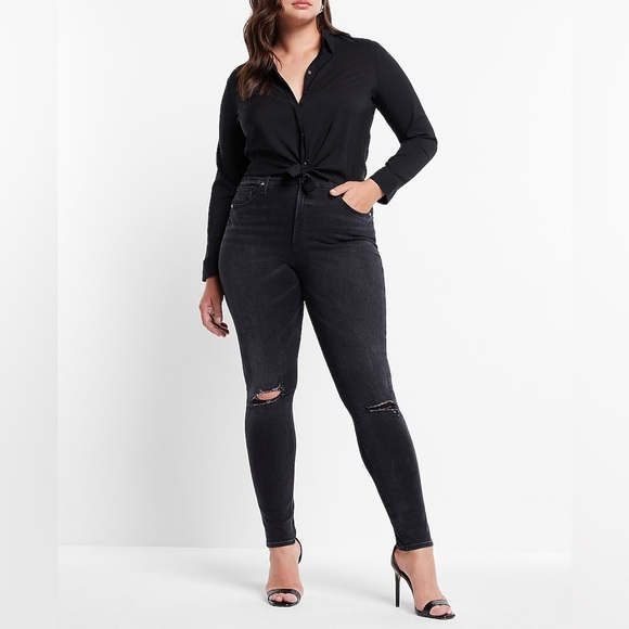 Express distressed high waisted black legging skinny jean size 4 - Picture 3 of 11